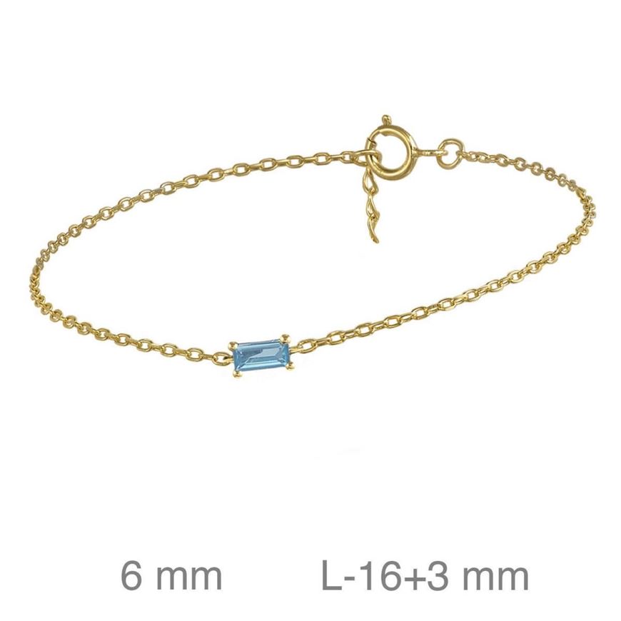 Foto de Pulsera de plata con baño de oro circonita baguette color aguamarina