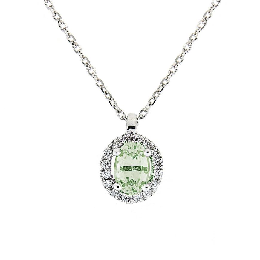 Foto de Gargantilla de oro blanco, brillantes y zafiro verde. 0,75 quilates