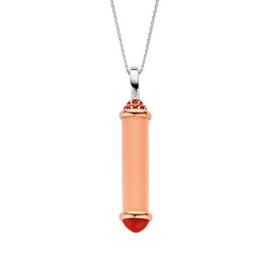 Picture of Collar de plata con baño de rodio y colgante coral rosa