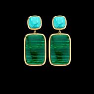 Foto de Pendientes de plata con baño de oro y piedras color malaquita y turquesa