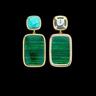 Foto de Pendientes de plata con baño de oro y piedras color malaquita y turquesa