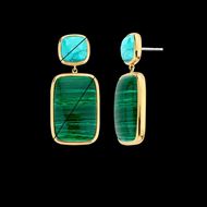 Foto de Pendientes de plata con baño de oro y piedras color malaquita y turquesa