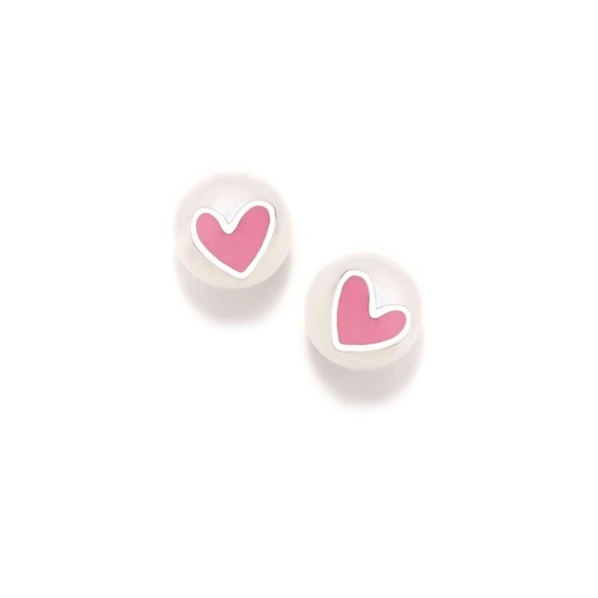Foto de Pendientes perlas con corazón esmalte rosa