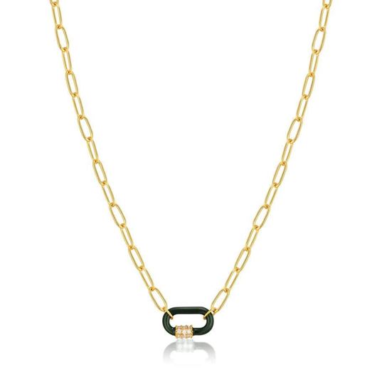 Picture of Gargantilla Carabiner verde bosque en plata baño oro