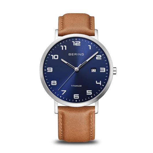 Picture of Reloj Titanium esfera azul 40mm cuero marrón