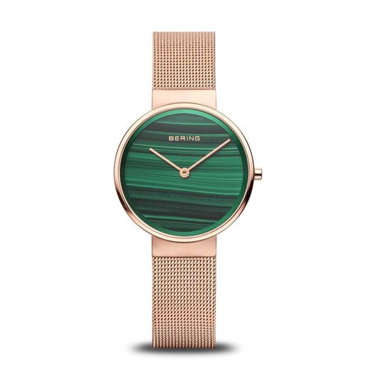 Foto de Reloj clásico baño oro rosa pulido con esfera malaquita 31mm