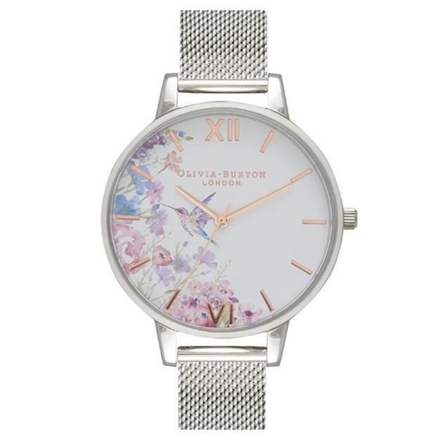 Foto de Reloj Olivia Burton esfera floral 34mm, malla milanesa plateada