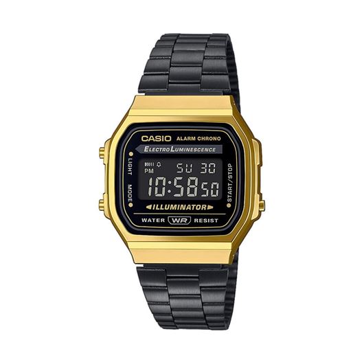 Foto de Reloj digital retro negro y dorado