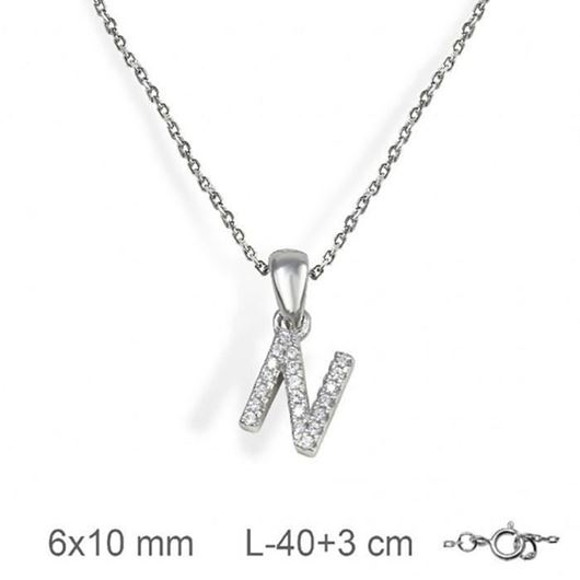 Foto de Collar de plata letra N con circonitas blancas