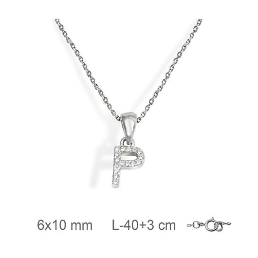 Foto de Collar de plata letra P con circonitas blancas