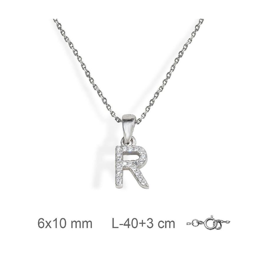 Foto de Collar de plata letra R con circonitas blancas