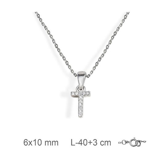 Foto de Collar de plata letra T con circonitas blancas