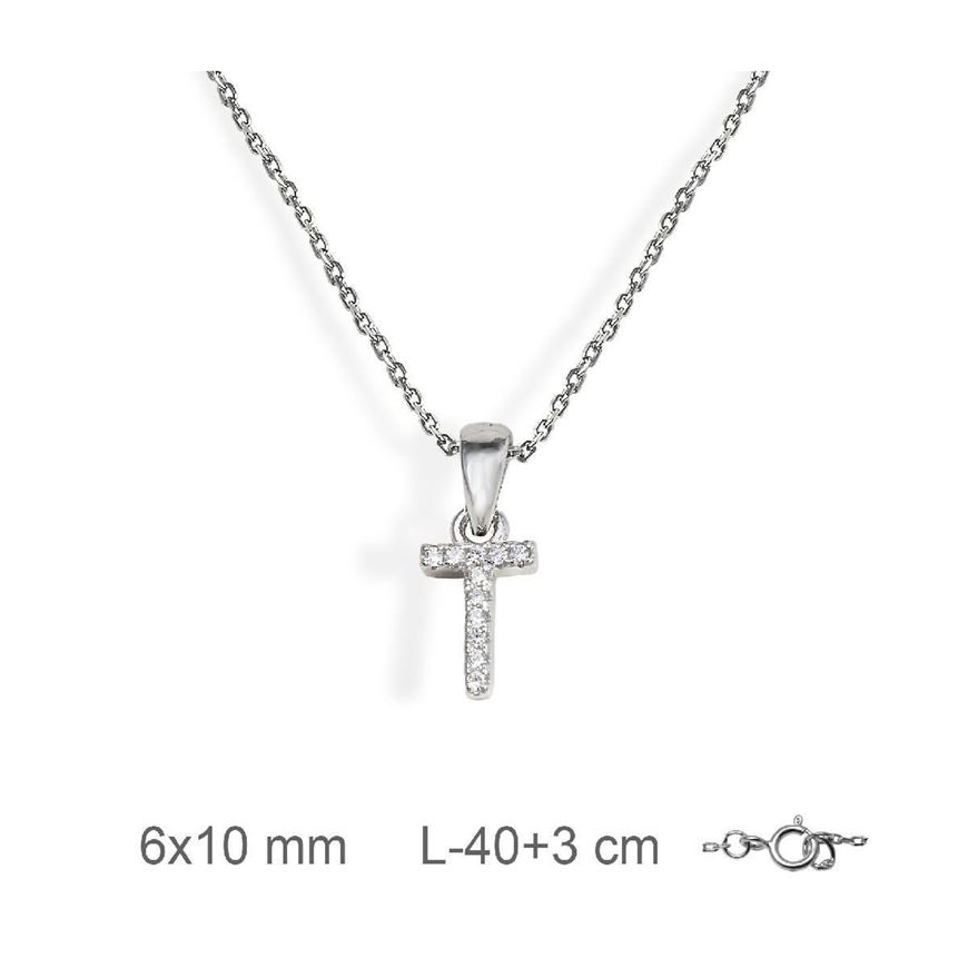 Foto de Collar de plata letra T con circonitas blancas