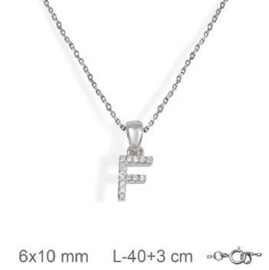 Foto de Collar de plata letra F con circonitas blancas