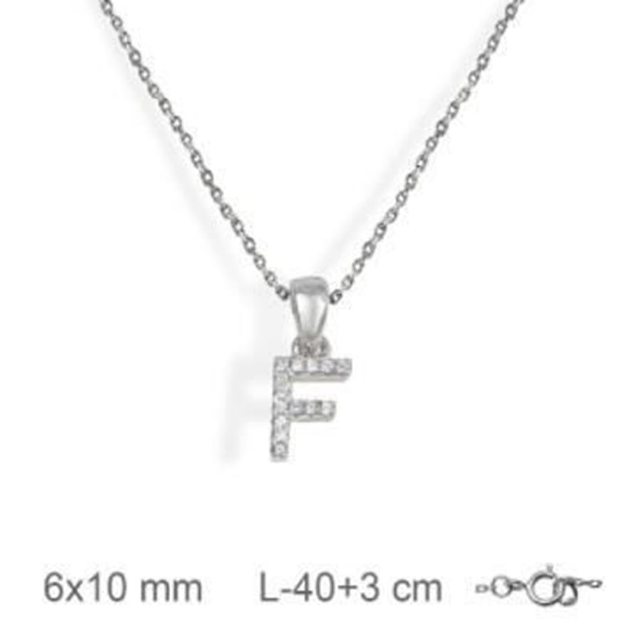 Foto de Collar de plata letra F con circonitas blancas