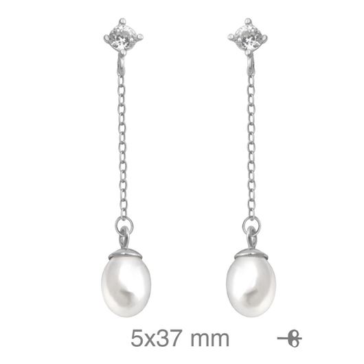 Foto de Pendientes cadena y perla con circonita de plata con baño de rodio