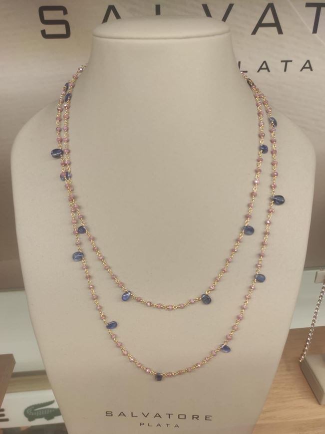 Foto de Collar de silvernite rosa y kinite azul