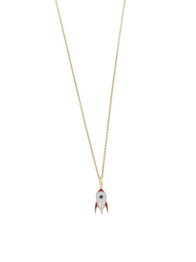 Foto de Collar dorado con cohete de esmalte multicolor