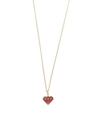 Foto de Collar dorado con forma de diamante en esmalte rojo