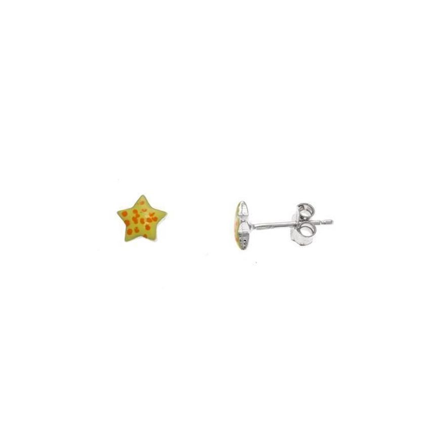 Picture of Pendientes de niña estrellas de esmalte amarillo y naranja