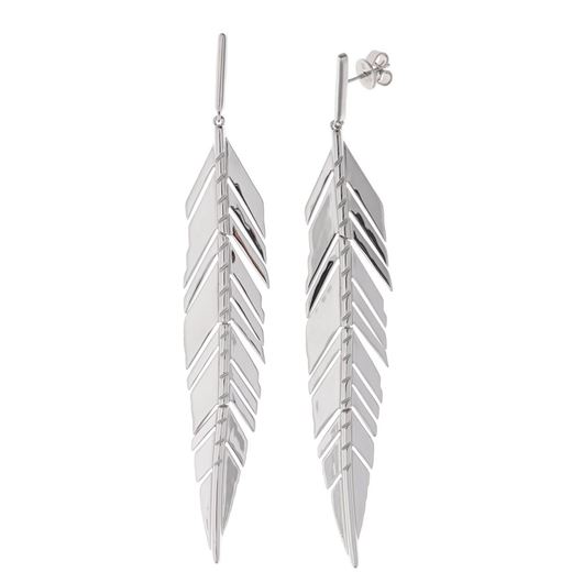 Foto de Pendientes largos plumas brillantes en plata pulida
