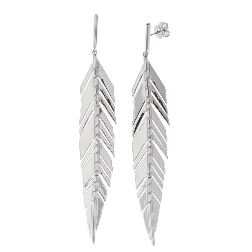 Foto de Pendientes largos plumas brillantes en plata pulida
