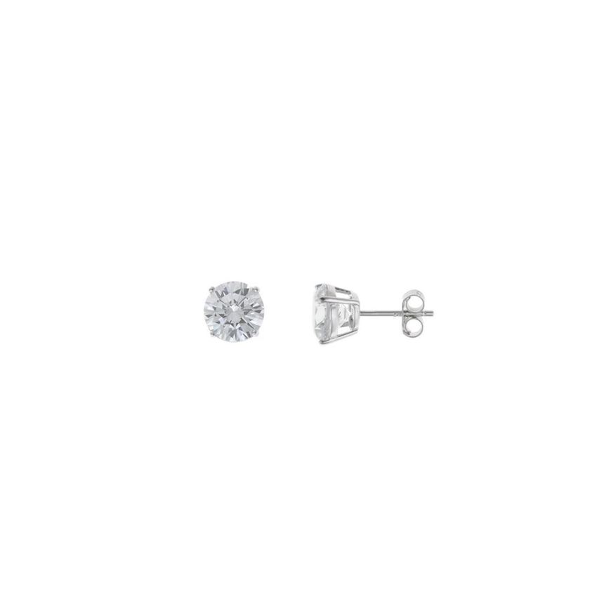 Foto de Pendientes de plata baño rodio punto de luz cuatro garras 8mm