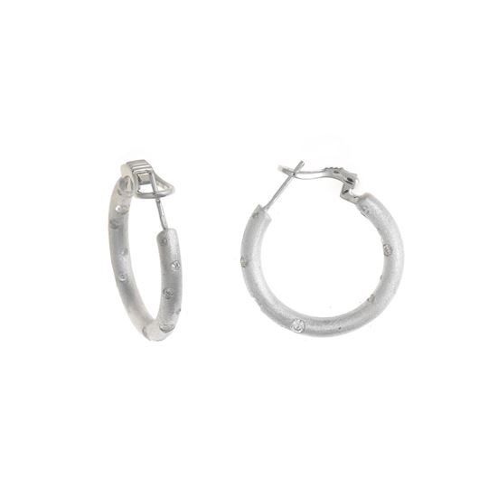 Picture of Pendientes aros de plata satinada con circonitas blancas incrustadas