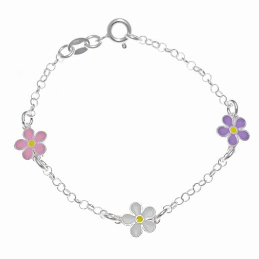 Foto de Pulsera de niña en plata con flores de esmalte multicolor