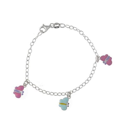 Foto de Pulsera de niña de plata con mariposas en esmalte multicolor