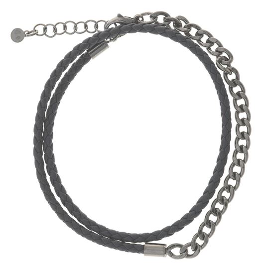 Picture of Pulsera de piel trenzada y plata con baño de rutenio