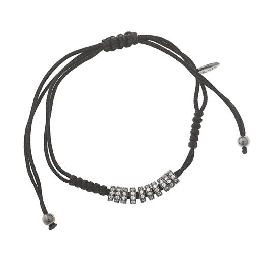 Picture of Pulsera de plata con baño de rutenio y circonitas blancas en macramé negro