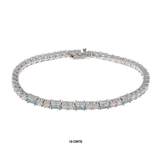 Foto de Pulsera riviere en plata con circonitas blancas y tallas esmeralda azules