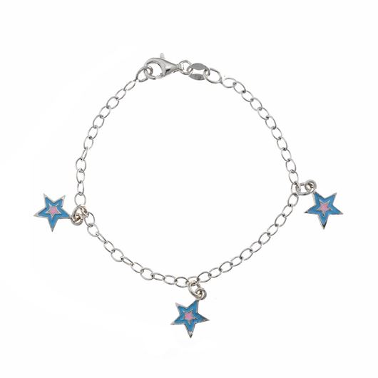 Foto de Pulsera de niña en plata con estrellas de esmalte azul y rosa