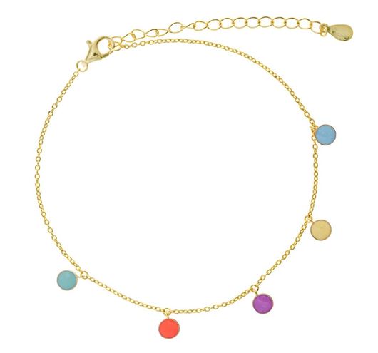 Foto de Tobillera en plata con baño oro y medallitas en esmalte multicolor