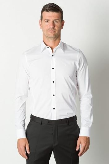 Foto de Camisa blanca algodón popelín botón negro brillo
