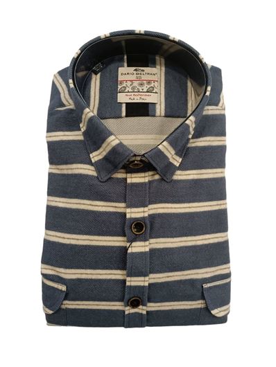 Picture of Sobrecamisa franela rayas horizontales azul y crema