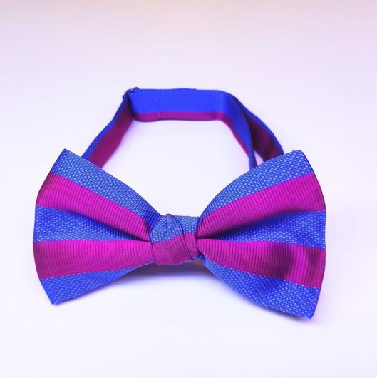 Foto de Pajarita de microfibra rayas azul medio y fucsia jaspeado jacquard