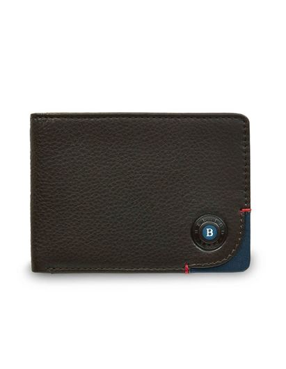Picture of Cartera monedero de piel marón y azul con pespunte rojo