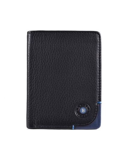 Picture of Cartera tarjetero piel negra y azul con pespunte azul