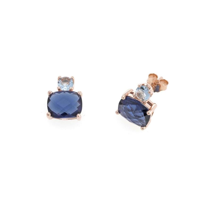 Foto de Pendientes plata baño oro rosa con zafiro sintetico oval