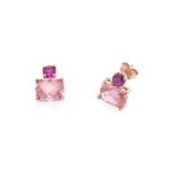 Picture of Pendientes plata baño oro rosa con circonita cuadrada rosa