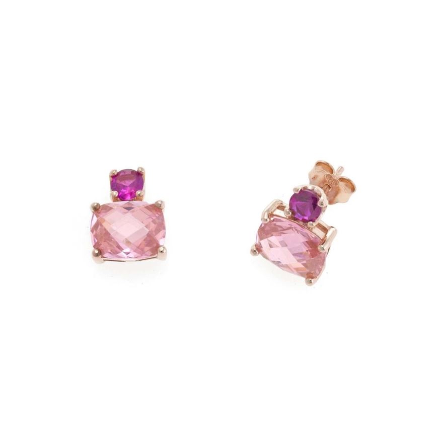 Picture of Pendientes plata baño oro rosa con circonita cuadrada rosa
