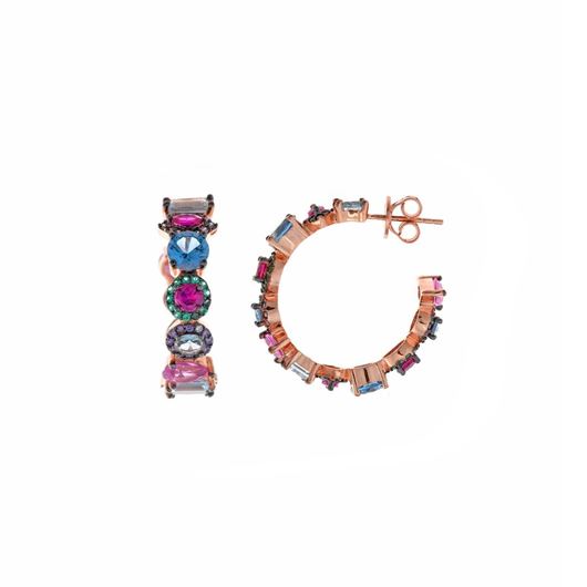 Picture of Pendientes aro de plata baño oro rosa con circonitas multicolor