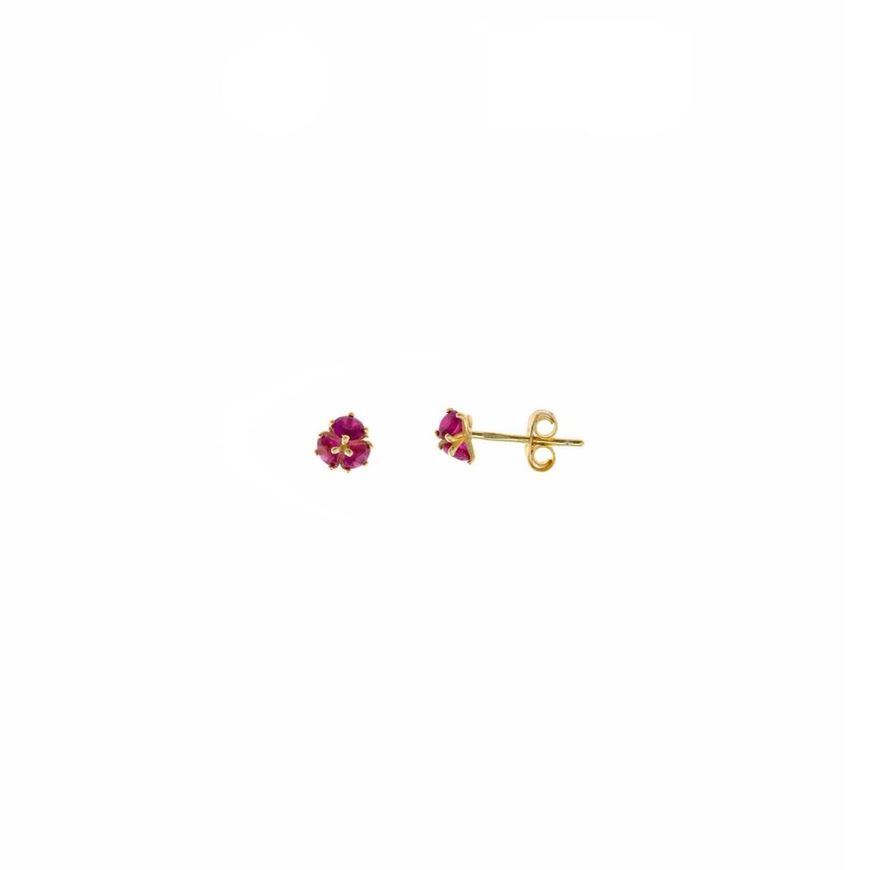 Foto de Pendientes plata baño oro flor con circonitas rubí