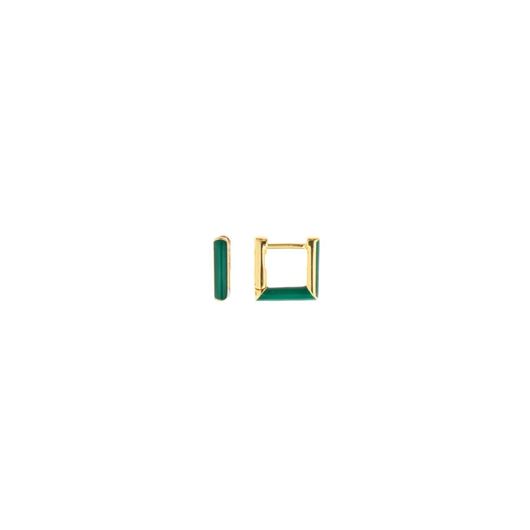 Foto de Pendientes plata baño oro rectángulo con esmalte verde