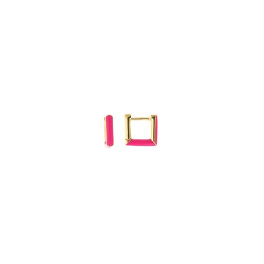 Foto de Pendientes plata baño oro rectángulo con esmalte fucsia