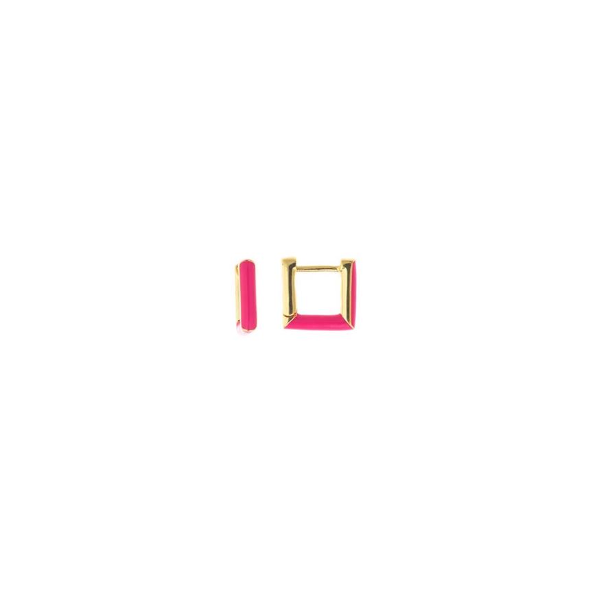 Foto de Pendientes plata baño oro rectángulo con esmalte fucsia