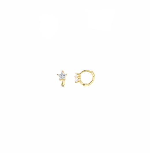 Foto de Pendientes aro de plata baño oro estrella con corconita