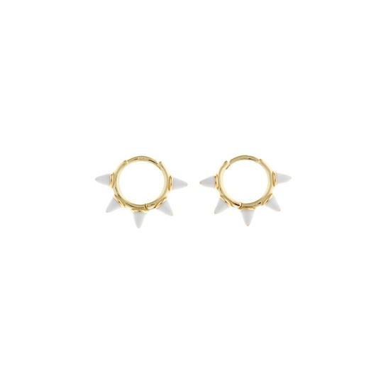Foto de Pendientes aro de plata baño oro con pinchos esmalte blanco